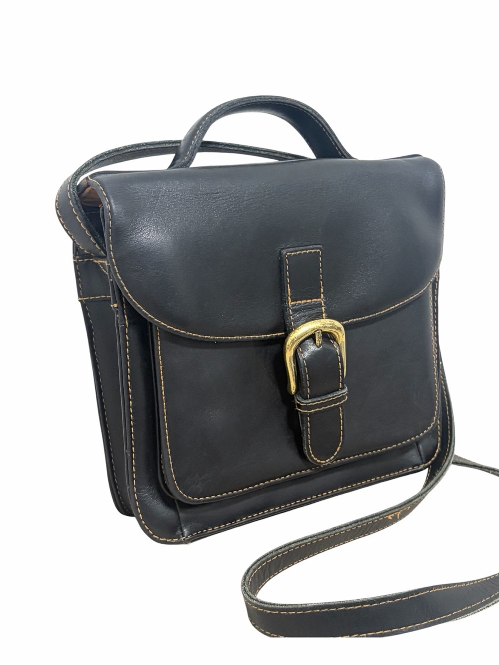 G.H. Bass & Co. Vintage Black Leather Structured Satchel Handled Crossbody